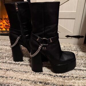 Dollskill Black Heeled Boots with Chain Detail